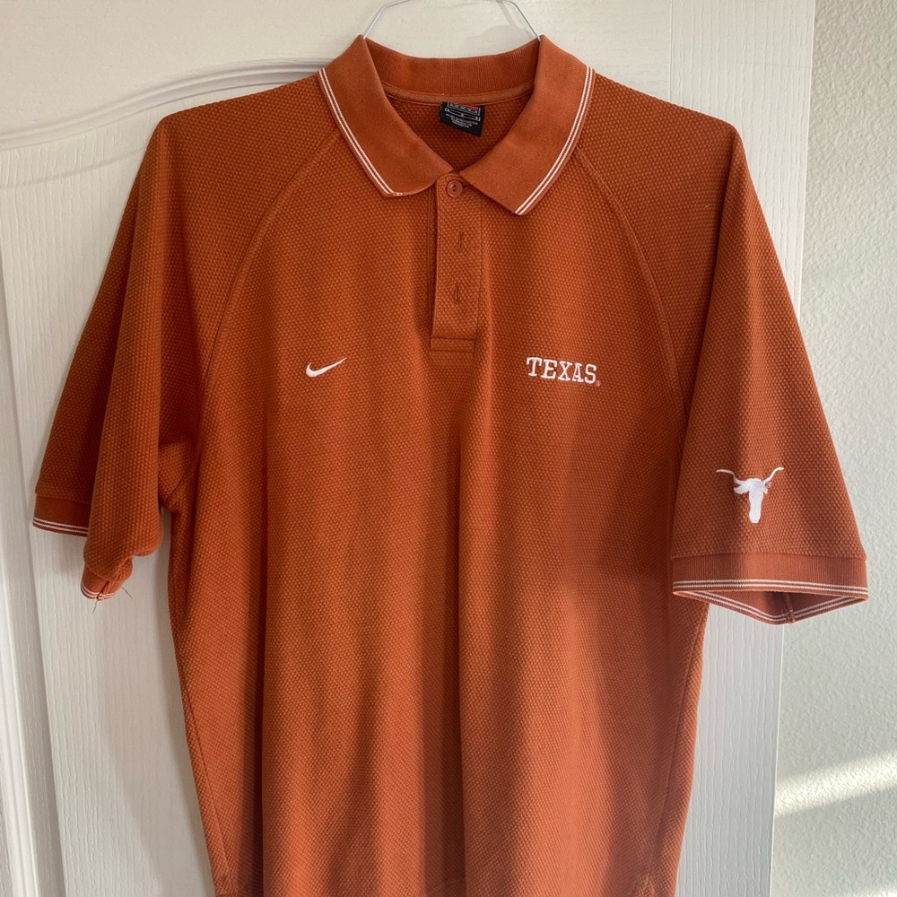 Nike Orange Polo Shirt with White Trim and Texas Branding